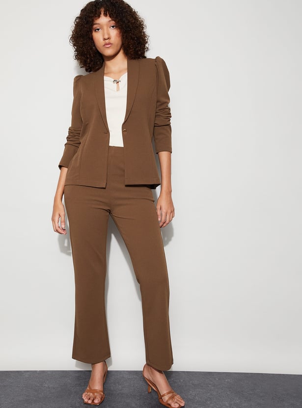 CODE Solid Single-Breasted Blazer