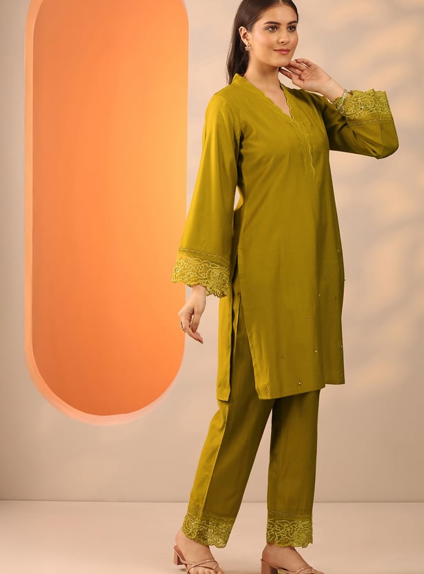 LIBAS Embroidered Straight Kurta Set