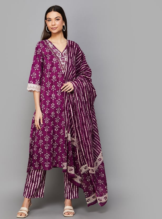 LIBAS Ethnic Motif Print A-line Kurta Set