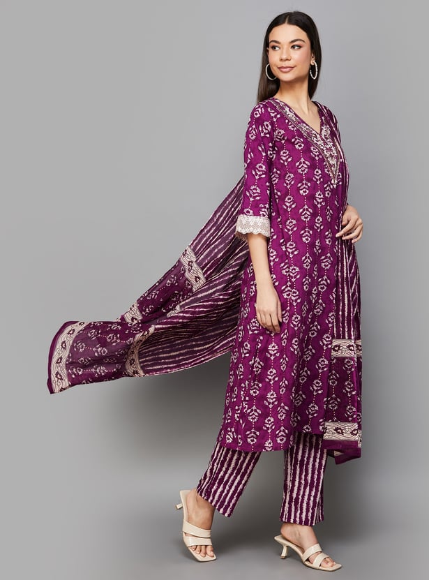 LIBAS Ethnic Motif Print A-line Kurta Set
