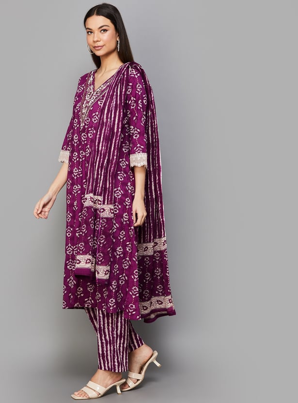 LIBAS Ethnic Motif Print A-line Kurta Set