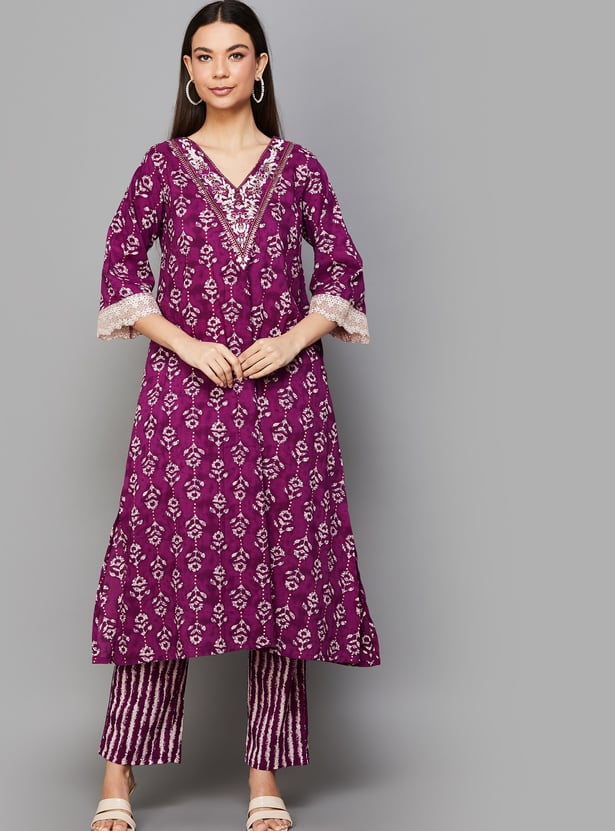 LIBAS Ethnic Motif Print A-line Kurta Set