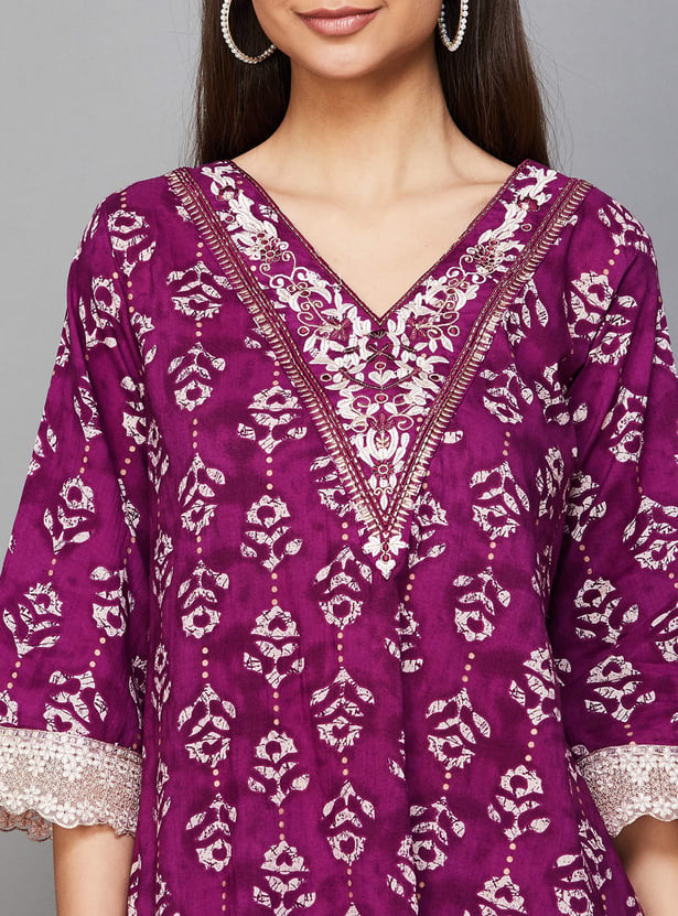 LIBAS Ethnic Motif Print A-line Kurta Set
