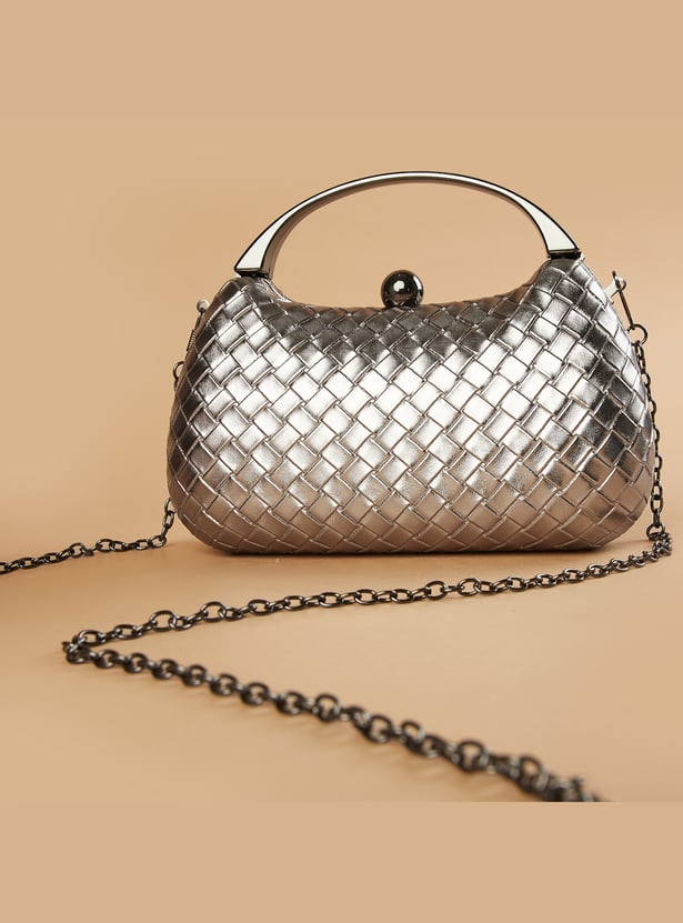 CODE Basket Woven Clutch with Chain Strap