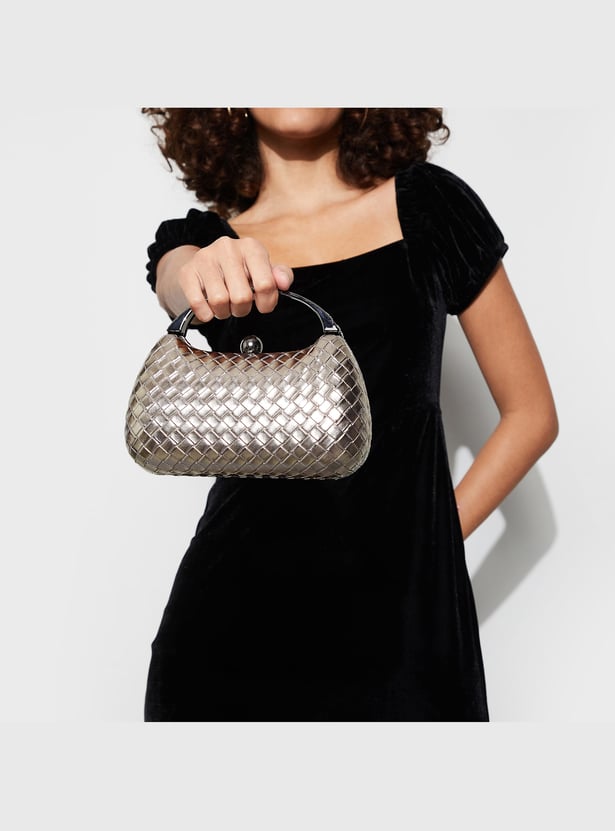 CODE Basket Woven Clutch with Chain Strap