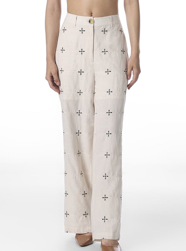 ONLY Embroidered Straight Fit Trousers
