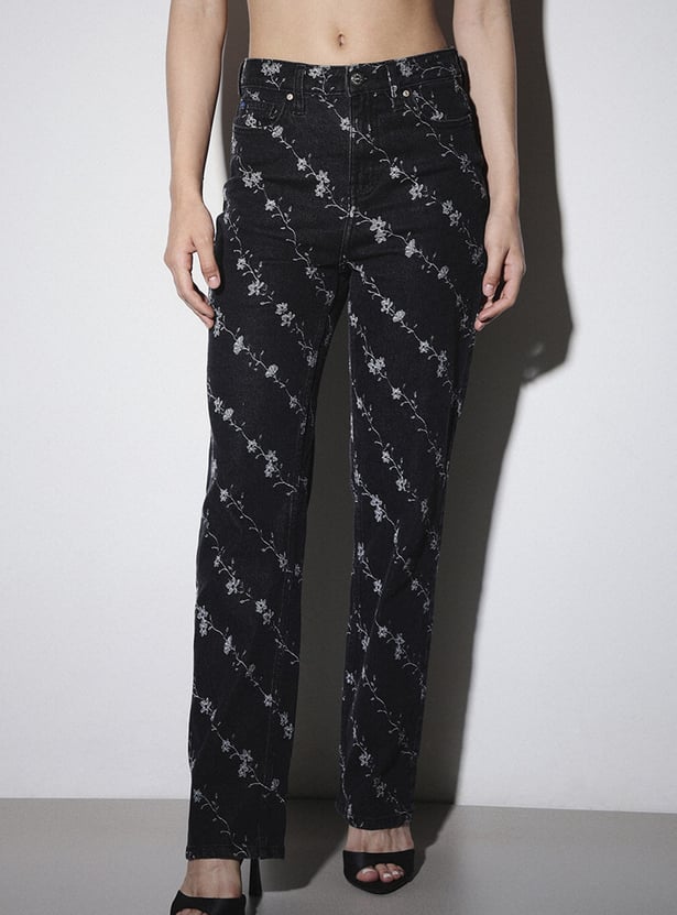 ONLY Floral Embroidered Straight Fit Jeans