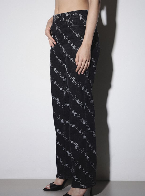 ONLY Floral Embroidered Straight Fit Jeans