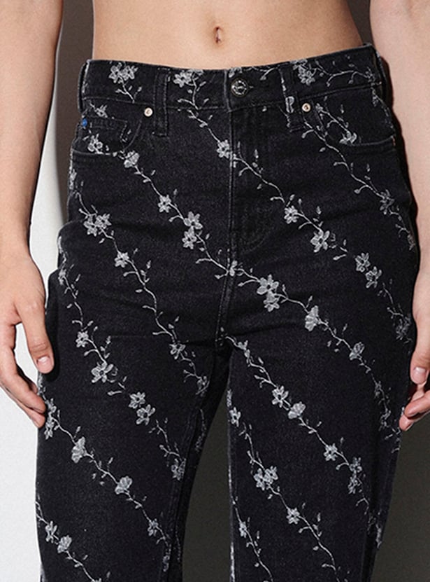 ONLY Floral Embroidered Straight Fit Jeans