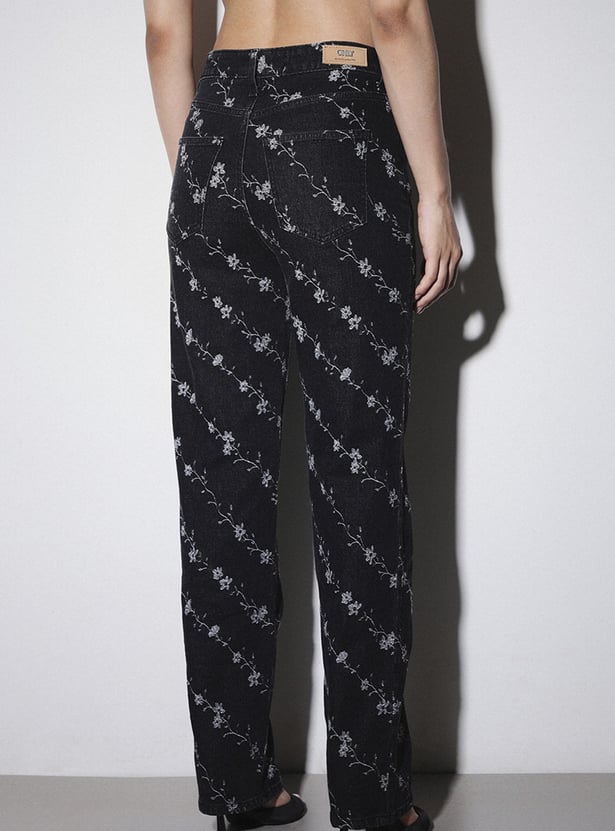 ONLY Floral Embroidered Straight Fit Jeans