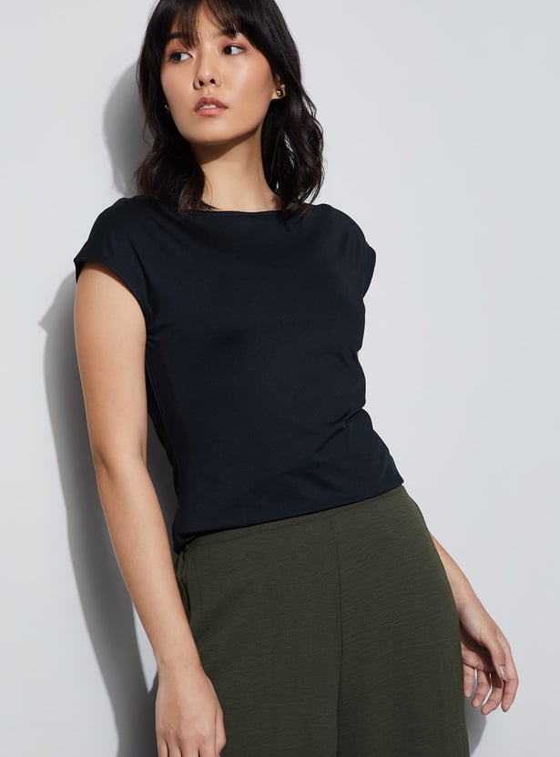 CODE Boat Neck Cap Sleeves Top
