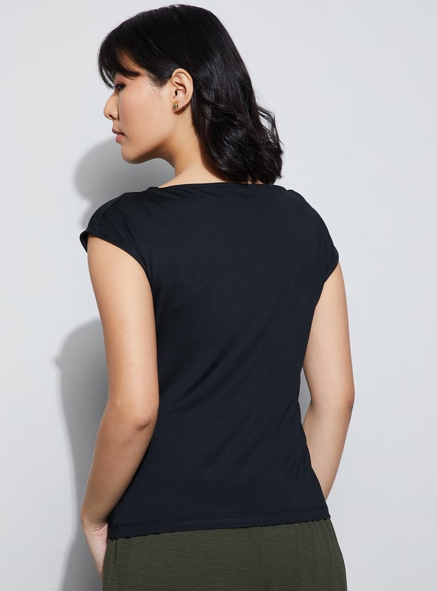 CODE Boat Neck Cap Sleeves Top