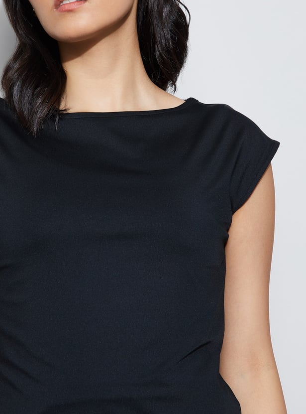 CODE Boat Neck Cap Sleeves Top