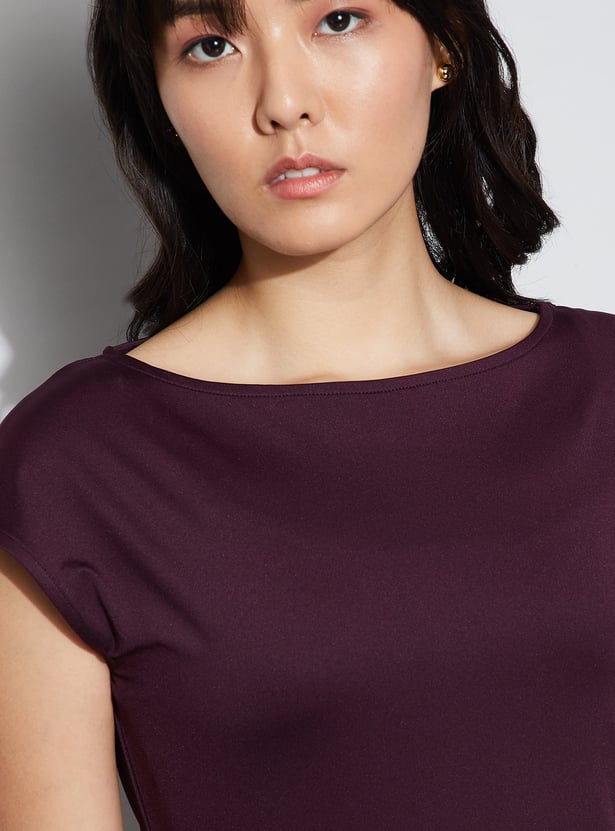 CODE Boat Neck Cap Sleeves Top