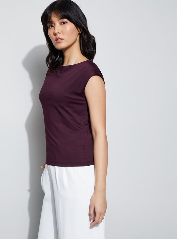 CODE Boat Neck Cap Sleeves Top
