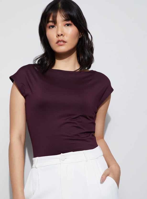 CODE Boat Neck Cap Sleeves Top