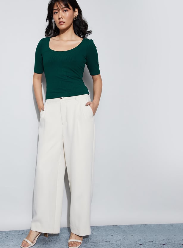 CODE Ribbed Scoop Neck Top