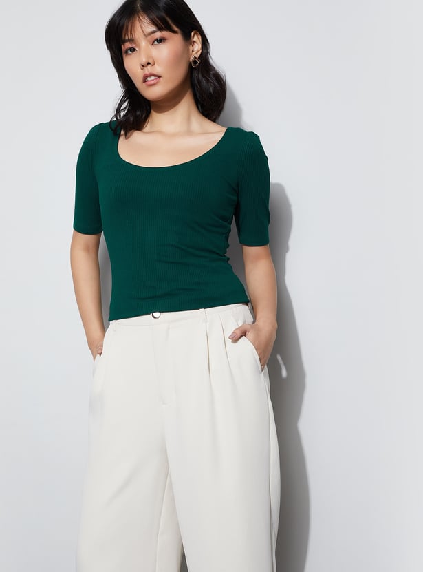 CODE Ribbed Scoop Neck Top