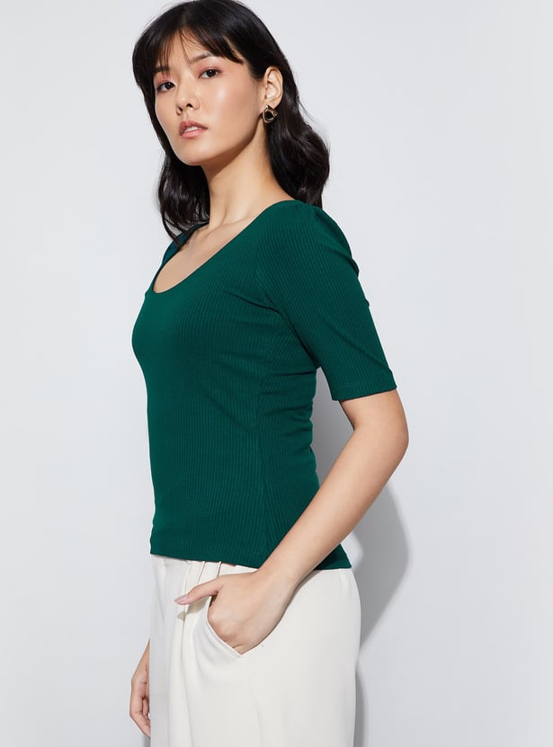 CODE Ribbed Scoop Neck Top