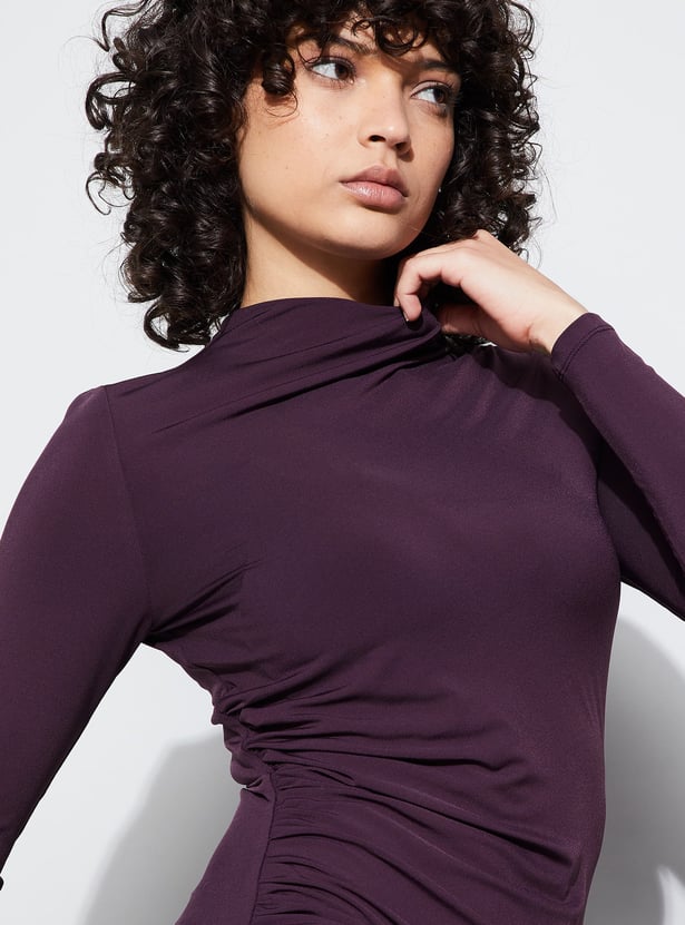 GINGER Solid Ruched Midi Dress