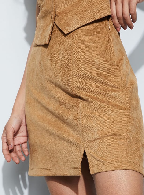 GINGER Faux Suede A-line Mini Skirt