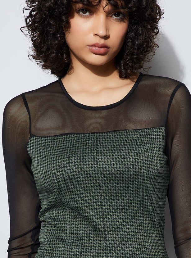 GINGER Houndstooth Pattern Bodycon Dress