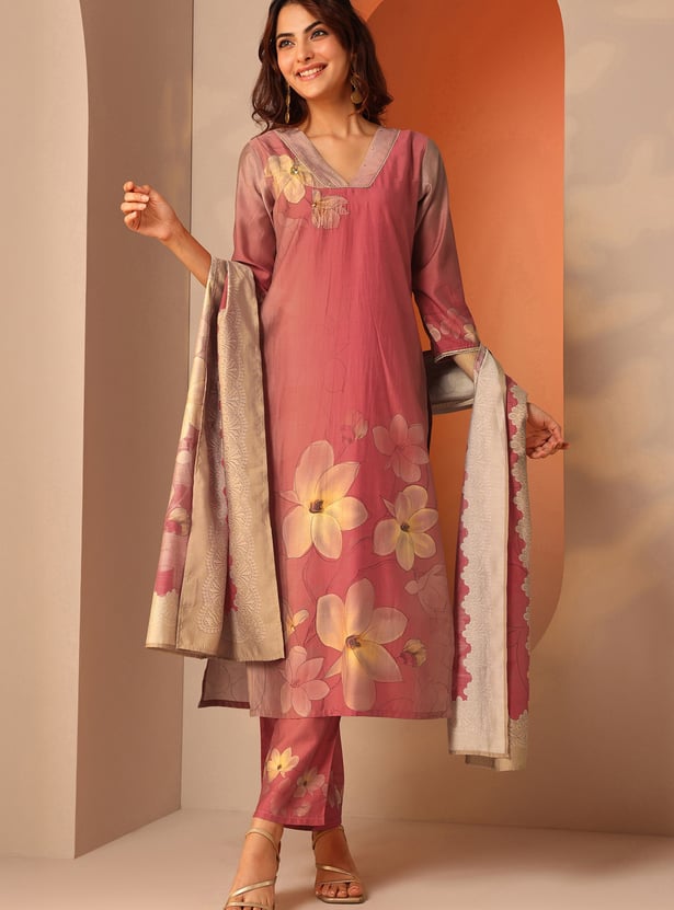 LIBAS Floral Print Straight Kurta Set