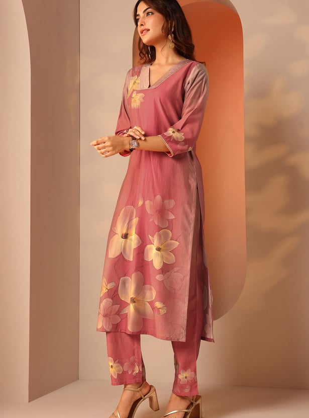 LIBAS Floral Print Straight Kurta Set