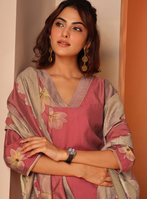 LIBAS Floral Print Straight Kurta Set