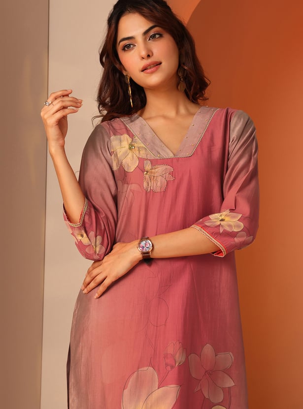 LIBAS Floral Print Straight Kurta Set