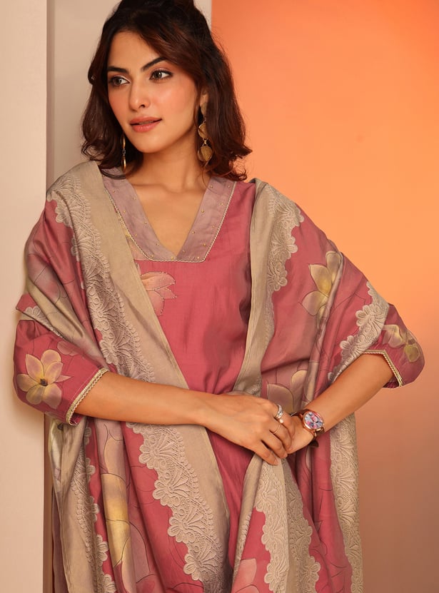 LIBAS Floral Print Straight Kurta Set