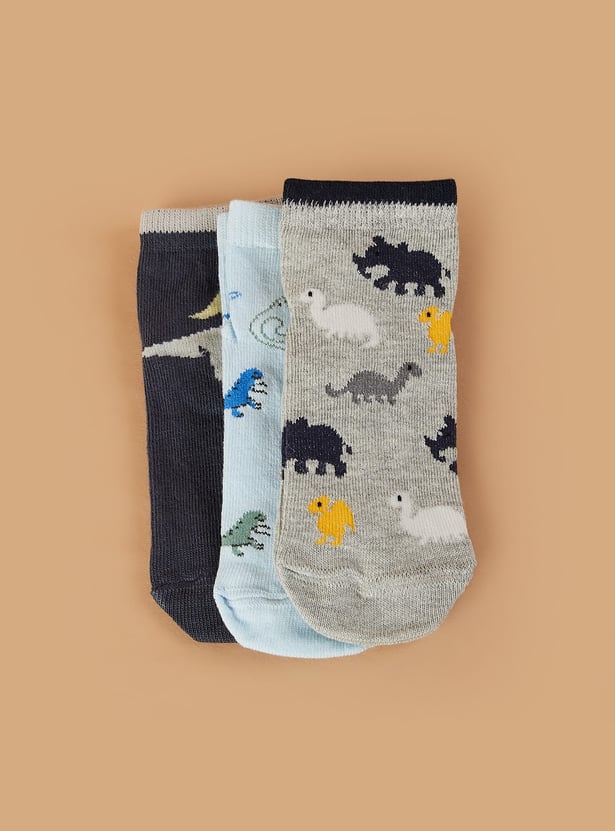 FAME FOREVER Boys Dino Pattern Socks - Pack of 3