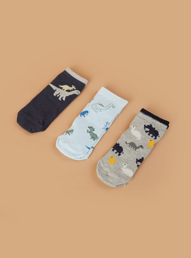 FAME FOREVER Boys Dino Pattern Socks - Pack of 3