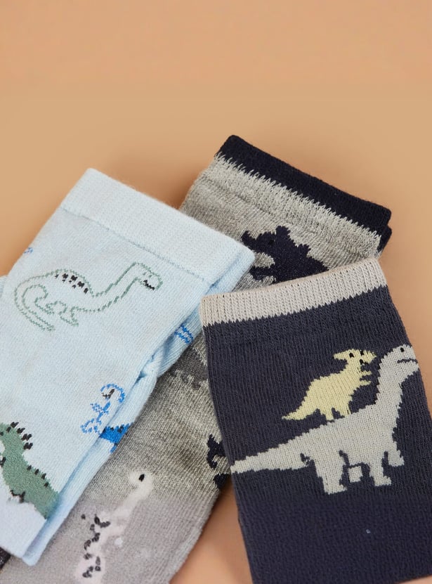 FAME FOREVER Boys Dino Pattern Socks - Pack of 3