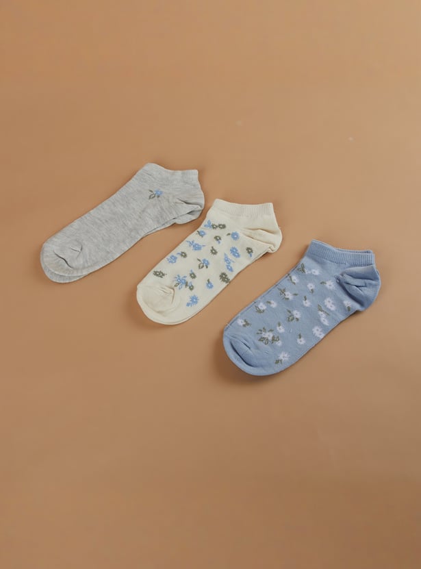 GINGER Floral Patterned No Show Socks - Pack of 3