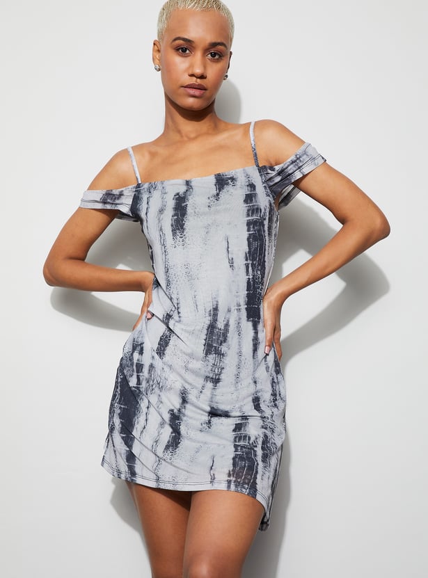 GINGER Animal Print Cold-Shoulder Mini Dress