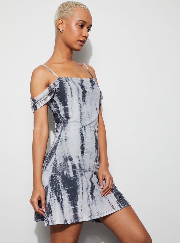 GINGER Animal Print Cold-Shoulder Mini Dress