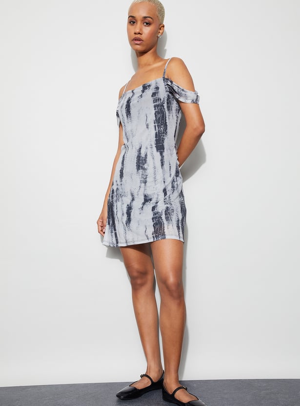 GINGER Animal Print Cold-Shoulder Mini Dress