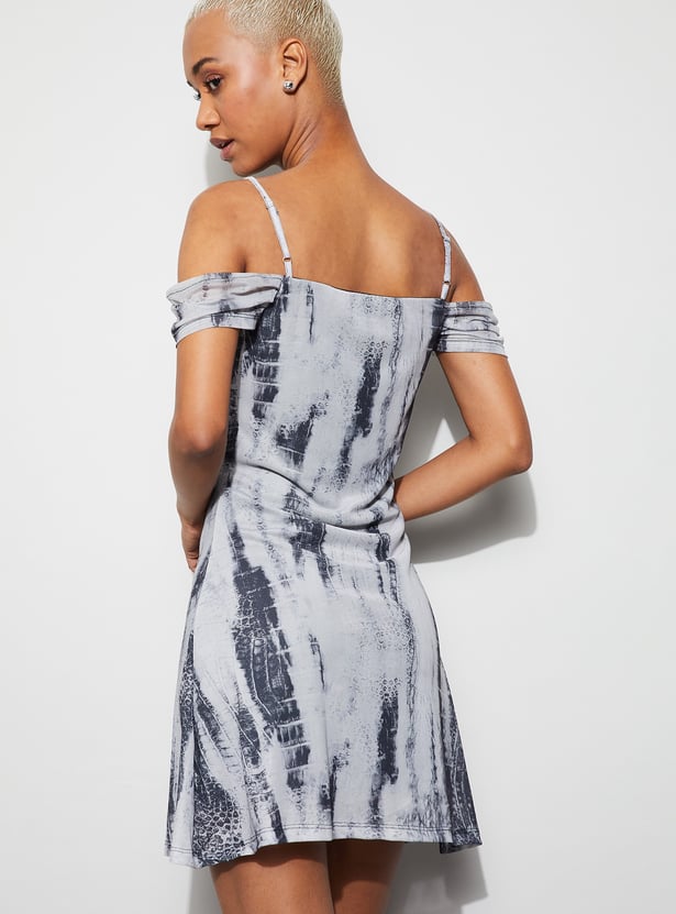 GINGER Animal Print Cold-Shoulder Mini Dress