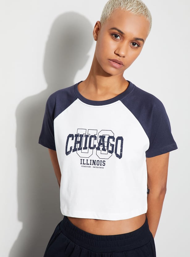 KAPPA Printed Raglan Sleeve Crop T-shirt