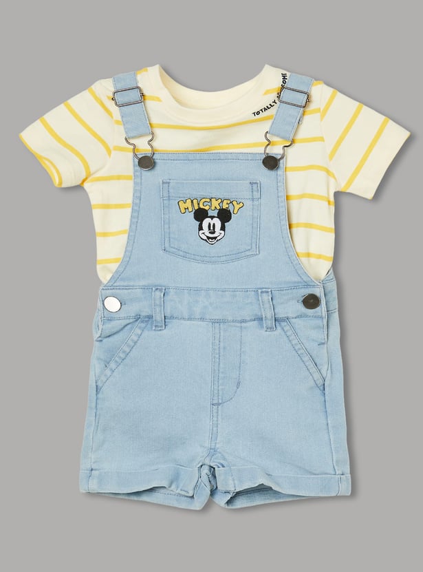 JUNIORS Boys Mickey Mouse Dungaree with T-shirt