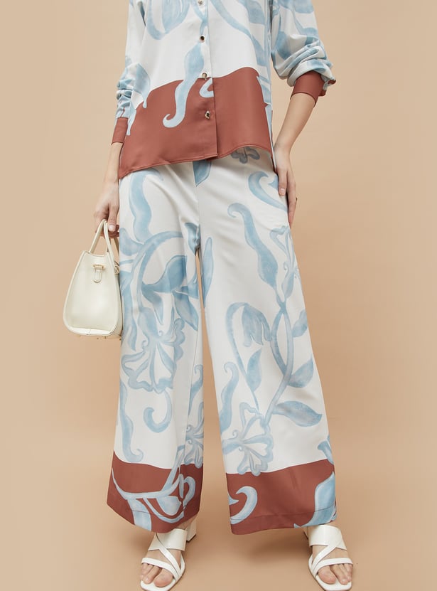 CODE Floral Print Wide-Leg Trousers