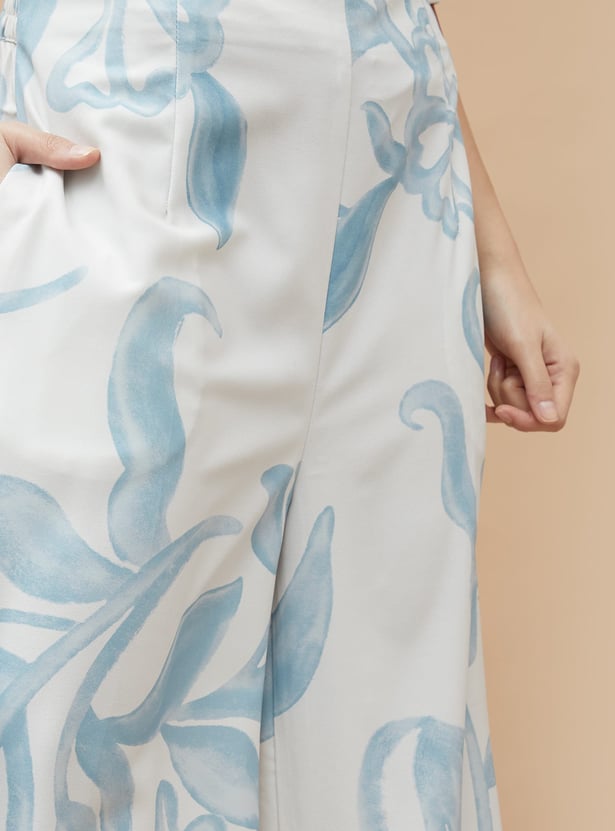 CODE Floral Print Wide-Leg Trousers