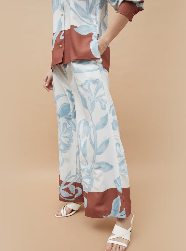 CODE Floral Print Wide-Leg Trousers