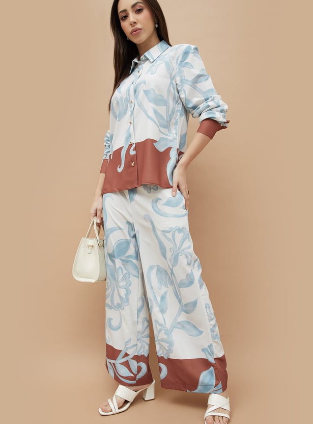 CODE Floral Print Wide-Leg Trousers