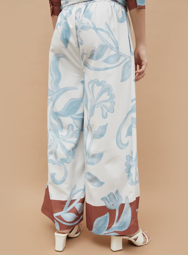 CODE Floral Print Wide-Leg Trousers