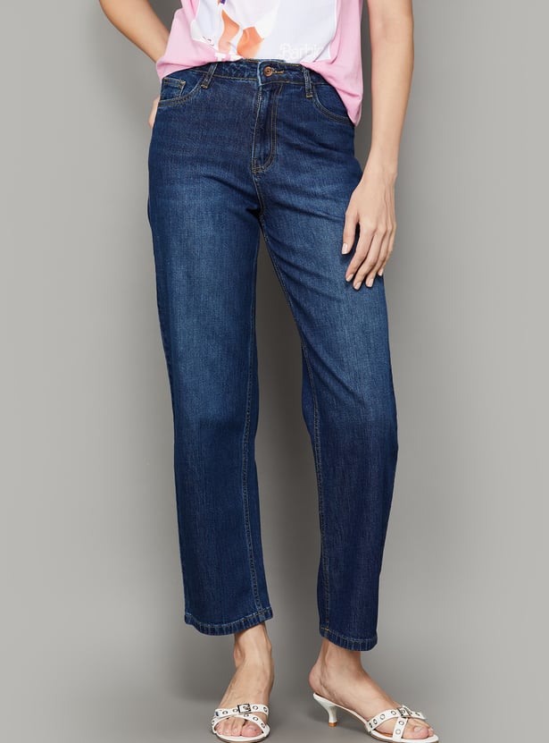 KRAUS Washed High-Rise Barrel Fit Jeans