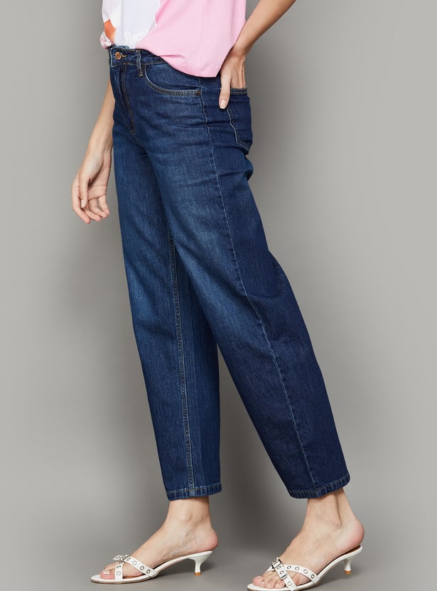KRAUS Washed High-Rise Barrel Fit Jeans