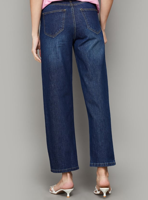 KRAUS Washed High-Rise Barrel Fit Jeans