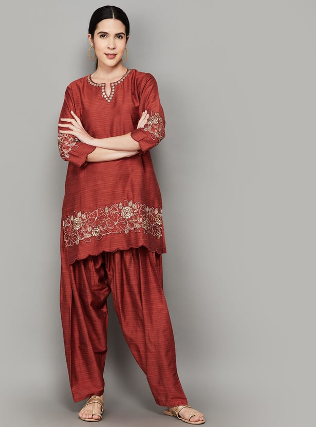 SPAN Embroidered Straight Kurta Set